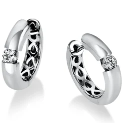 Creolen 750 Gold Weißgold 2 Brillanten 0,30 Ct. B: 16,9mm, H: 16,3mm, S: 3,8mm