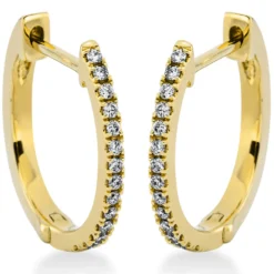 Creolen klein schmal aus 750 Gelbgold 28 Brillanten 0,14ct TW-SI 13,4x1,2mm