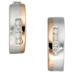 Creolen 4,2mm Ohrringe mit 8 Diamanten 0.1Ct W/SI 585 Gold Weißgold & Rotgold