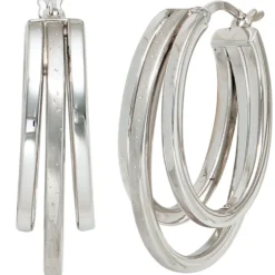 Creolen Ohrringe 28,9mm aus 925 Silber kreisförmig 3-reihig Ohrschmuck