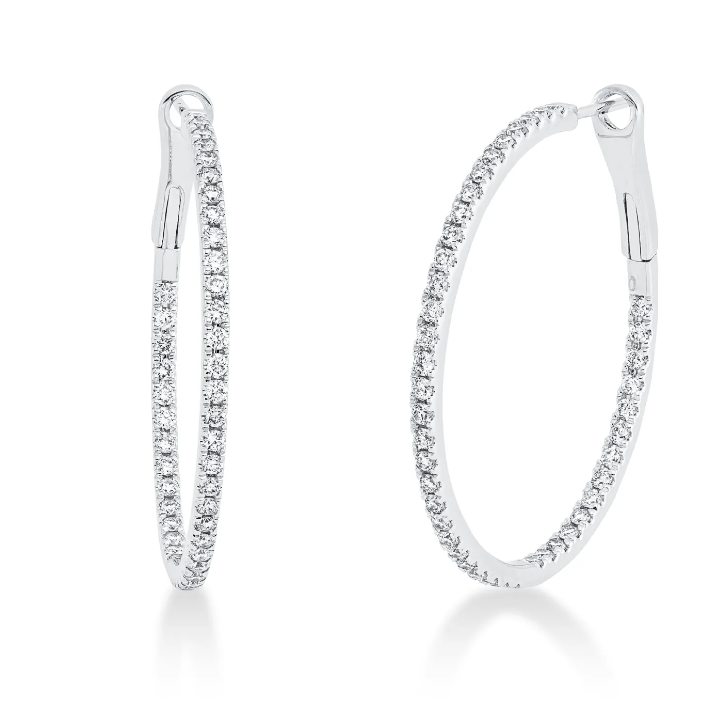 Creolen schmal aus 750 Weißgold 86 Brillanten 1,34ct TTLB-SI 36,6x1,8mm