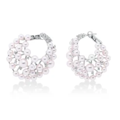 Creolen 750 Weißgold 58 Akoya-Perlen weiß 32 Brillanten 0,23ct TW-SI 27,3x10,5mm