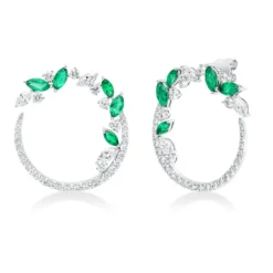Creolen 750 Weißgold 10 Smaragde 2,08ct grün 76 Diamanten 3,06ct F-VSI 30,9x3,1mm