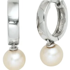 Creolen 7,5x22,6mm Creole Ohrringe Süßwasser Perlen weiß 925 Silber Ohrschmuck