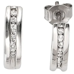 Creolen 3,8x12,9mm Halbcreolen mit Stecker 14 Diamanten 0.15Ct W/SI 585 Weißgold