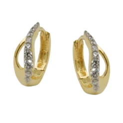 Creolen 13x5mm Klappcreolen, bicolor mit weißen Zirkonia, 375 Gold Gelbgold