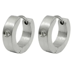 Creolen 13x4mm Klappcreolen mit weißem Glasstein, Edelstahl mattierte Ohrringe