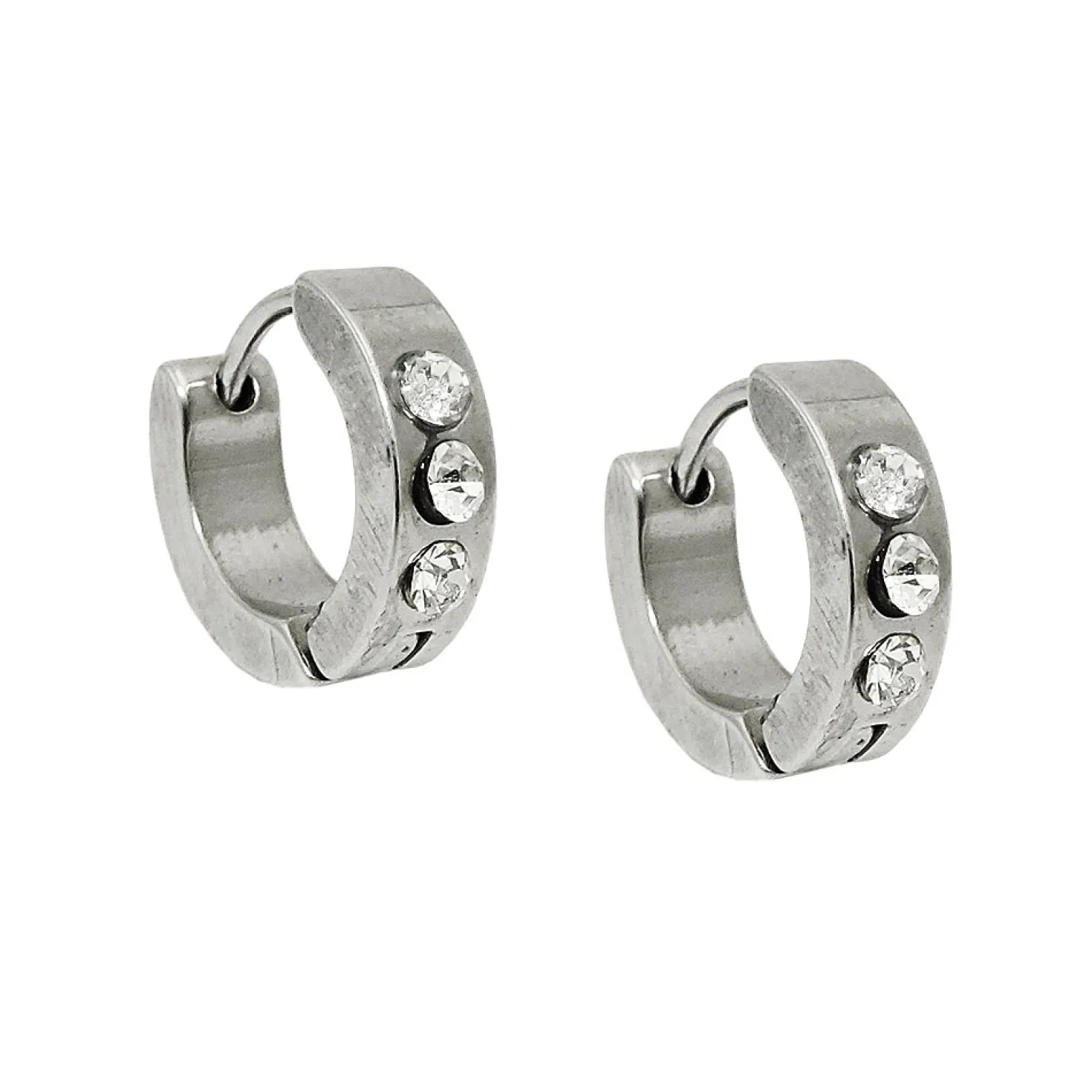 Creolen 12x4mm Klappcreolen Ohrringe glänzend mit weißen Zirkonia Edelstahl