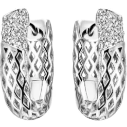 Creolen 5,4x19,2mm 32 Zirkonia weiß 925 Silber rhodiniert Ohrringe Netz-Muster