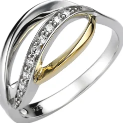 Damen Ring aus 925 Silber bicolor vergoldet mit 9 Zirkonia Silberring Fingerring