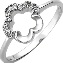 Damen Ring Blume aus 925 Silber mit 11 Zirkonia Silberring Fingerring rhodiniert