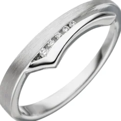 Damen-Ring mit 5 Diamanten 0.03Ct W/SI Brillanten 585 Gold Weißgold teilmattiert
