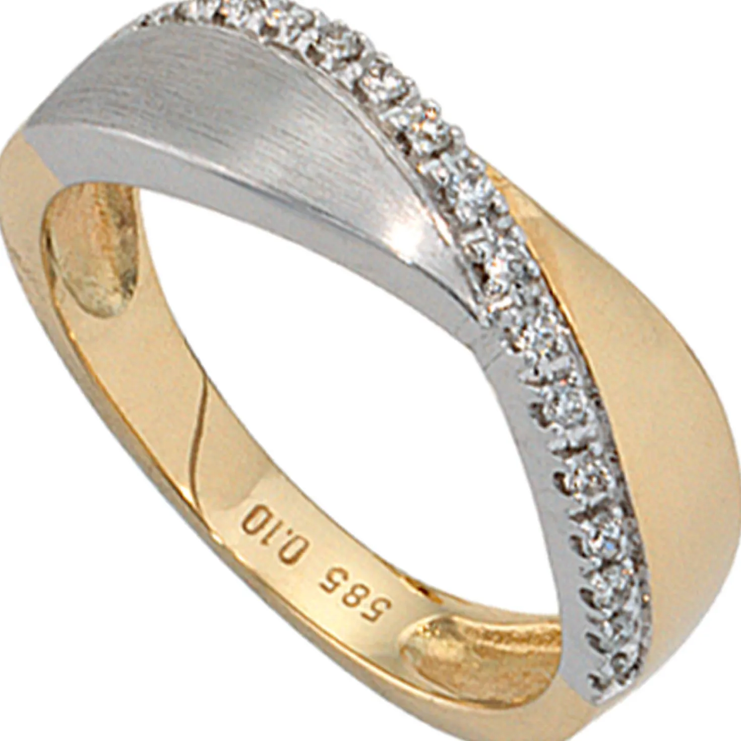 Damenring mit 16 Diamanten 0.1Ct W/SI Brillanten 585 Gold gelb/weiß Ring Damen