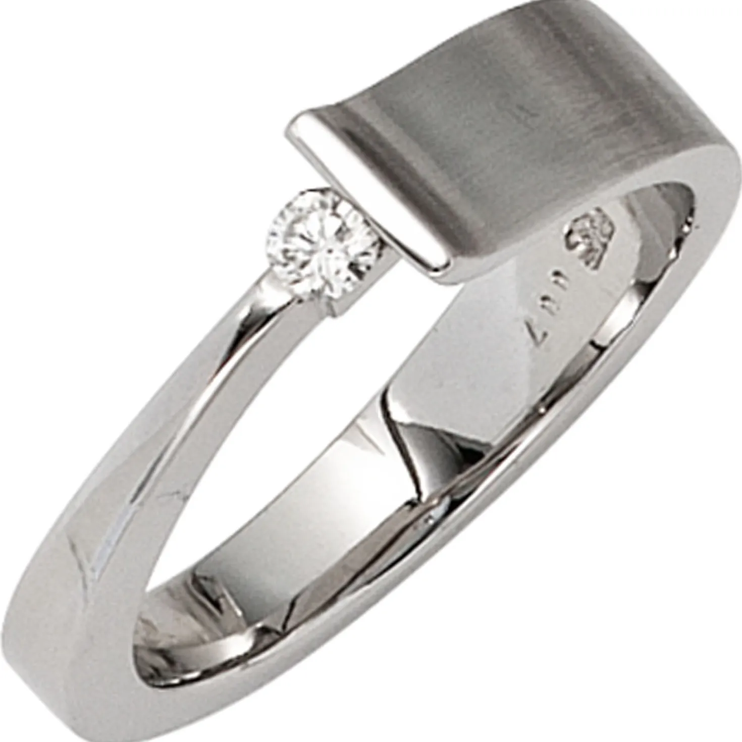 Damenring Ring aus 585 Gold Weißgold mit Diamant 0.07Ct Brillant