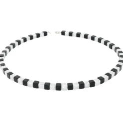 Designerkette Collier aus Onyx & Bergkristall, 925 Silber Würfel schwarz-weiß