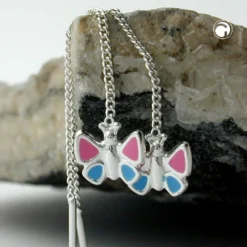 Durchzieher Schmetterling pink blau echtes 925 Silber Kinder Silberohrringe
