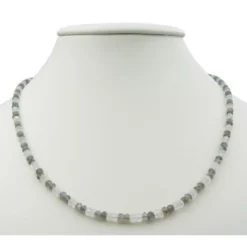 Edelsteinkette aus echtem Mondstein & Labradorit weiß-grau facettiert 925 Silber