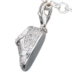 Einhänger Anhänger 8,2x17,3mm Charm Babyschuh Schuh mit Zirkonia 925 Silber
