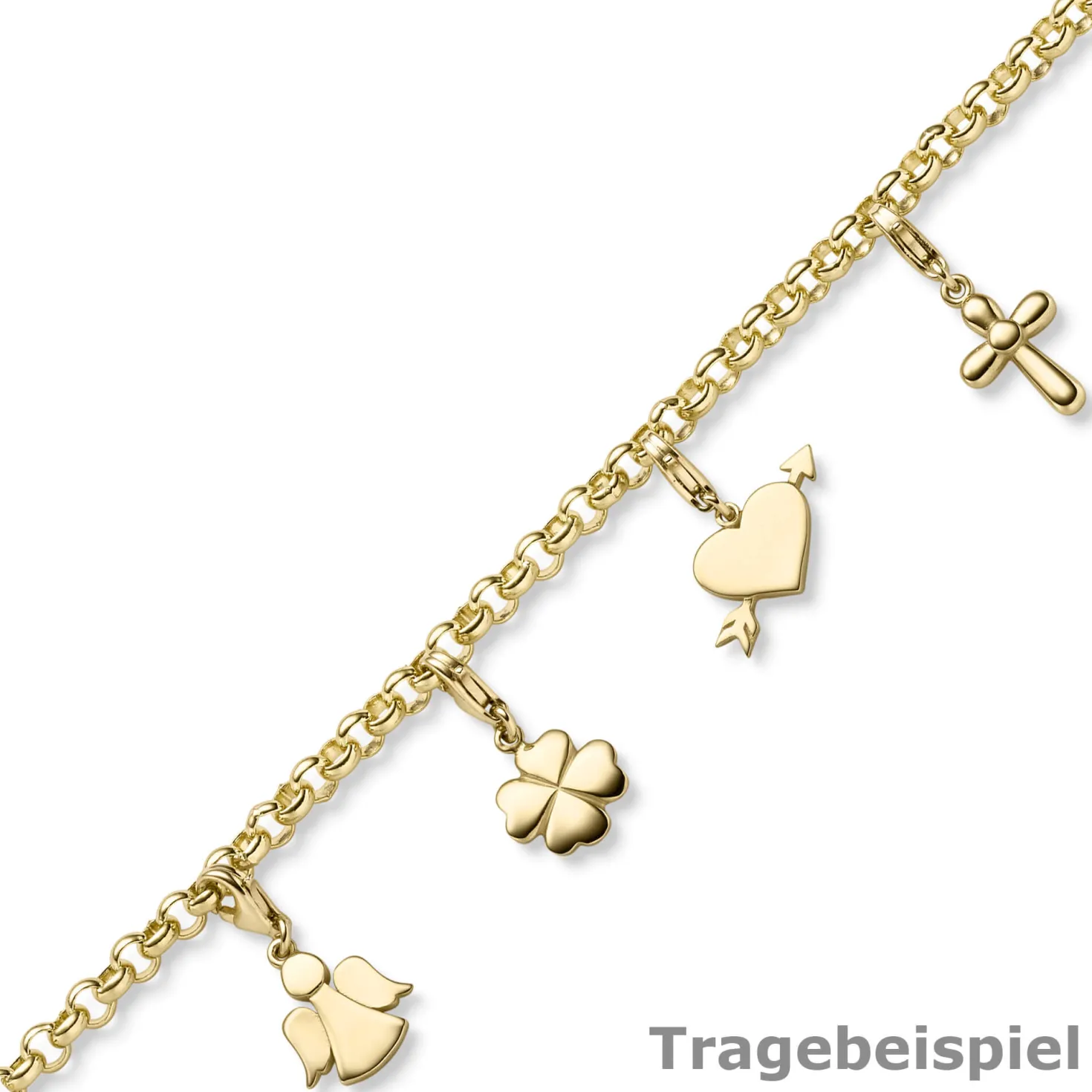 Einhänger Herz mit Pfeil Herzchen Amor Anhänger Charm 585 Gold Gelbgold 16x18mm
