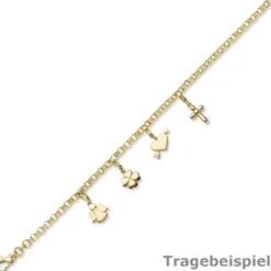 Einhänger Kleeblatt Glücksklee Charm aus 585 Gold Gelbgold glänzend 10x20,5mm