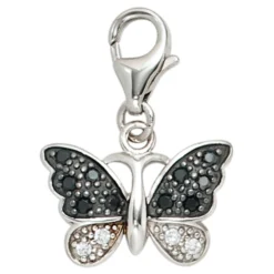 Einhänger Schmetterling 925 Silber Zirkonia schwarz weiß