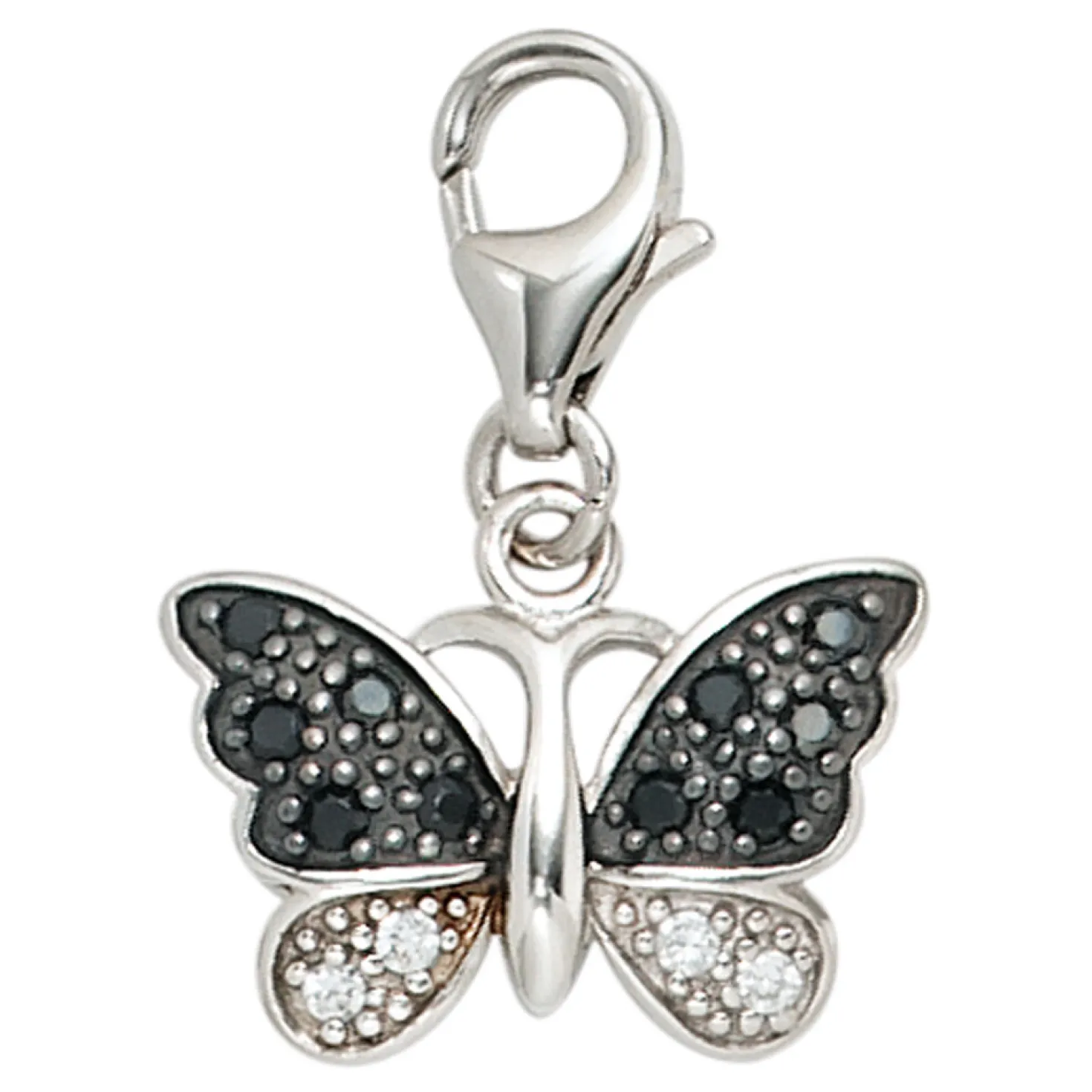Einhänger Schmetterling 925 Silber Zirkonia schwarz weiß