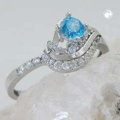 Eleganter Ring Damenring mit Zirkonia aqua und weiß 925 Silber