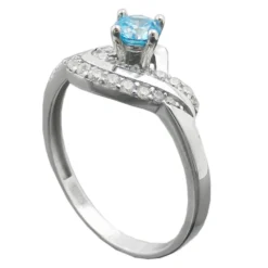 Eleganter Ring Damenring mit Zirkonia aqua und weiß 925 Silber