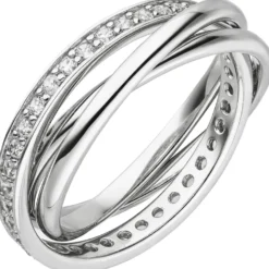 3-er Ring Damenring verschlungen aus 925 Silber mit 34 Zirkonia rundum