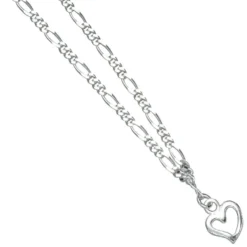 Fußkettchen Figarokette Fußkette Fußschmuck Herz aus 925 Silber 25cm