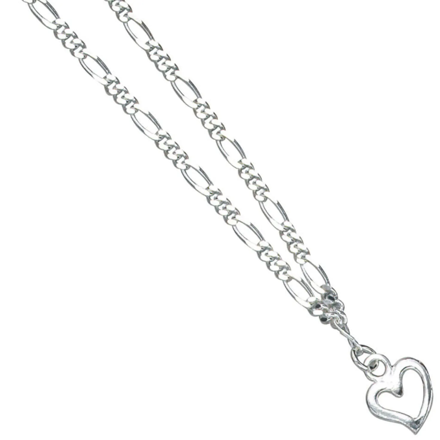 Fußkettchen Figarokette Fußkette Fußschmuck Herz aus 925 Silber 25cm