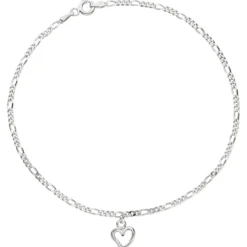 Fußkettchen Figarokette Fußkette Fußschmuck Herz aus 925 Silber 25cm