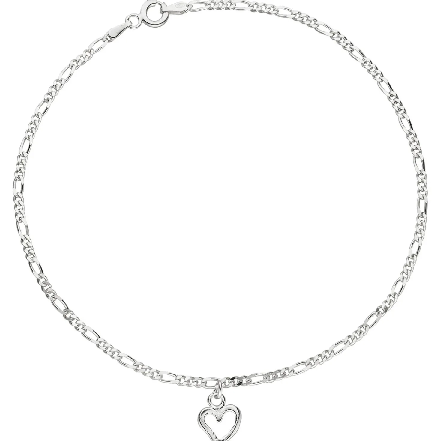Fußkettchen Figarokette Fußkette Fußschmuck Herz aus 925 Silber 25cm