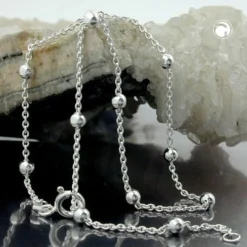 Fußkette Rundankerkette Kette mit 12 Kugel 925 Silber 25cm Fußschmuck