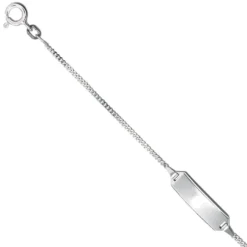Goldarmband für Kinder, Schildband, 585 Gold Weißgold, 14cm verkürzbar