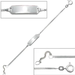 Goldarmband für Kinder, Schildband, 585 Gold Weißgold, 14cm verkürzbar