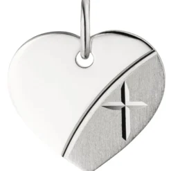 Gravurplatte Herz mit Kreuz aus 925 Silber rhodiniert teilmatt