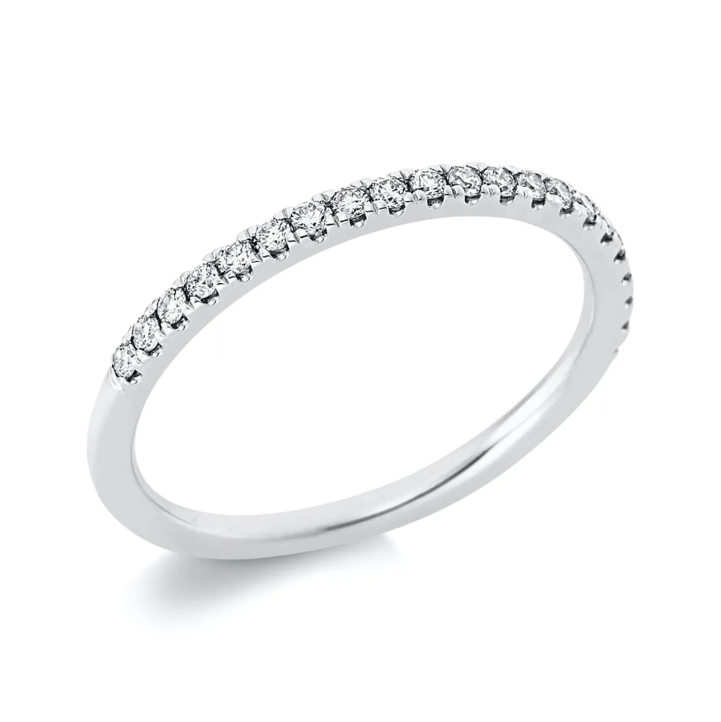Halb-Memoire Ring schmal aus 750 Weißgold 21 Brillanten 0,2ct TW-SI B:1,8mm