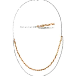 Halskette Collier Anker-Steg Kette 2-reihig 925 Silber bicolor rotvergoldet 45cm