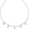 Halskette Collier aus 585 Gold Weißgold 5 Peridote grün Tropfen L: 44cm