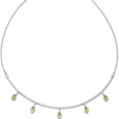 Halskette Collier aus 585 Gold Weißgold 5 Peridote grün Tropfen L: 44cm