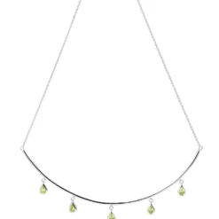 Halskette Collier aus 585 Gold Weißgold 5 Peridote grün Tropfen L: 44cm
