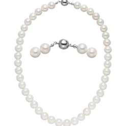 Halskette Collier aus Muschelkernperlen weiß Ø 10mm 45cm Halsschmuck klassisch