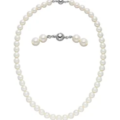 Halskette Collier aus Muschelkernperlen weiß Ø 8mm 45cm Halsschmuck klassisch