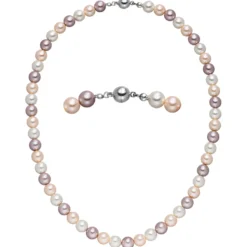 Halskette Collier aus Muschelkernperlen Ø 8mm Pastelltöne mehrfarbig 45cm