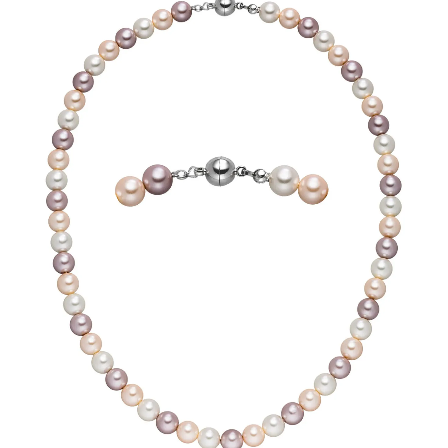 Halskette Collier aus Muschelkernperlen Ø 8mm Pastelltöne mehrfarbig 45cm