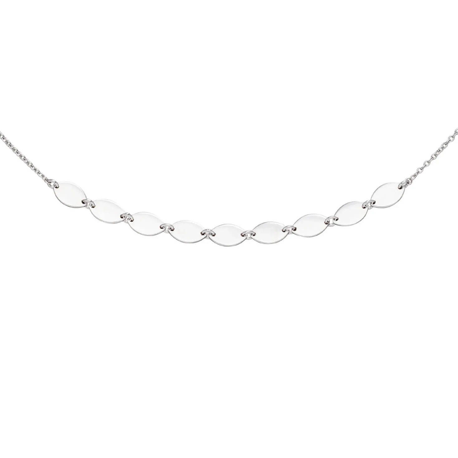Halskette Collier aus 925 Silber rhodiniert spitzovale Plättchen 42-45cm Damen