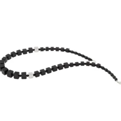 Halskette Collier im Verlauf aus Onyx schwarz 925 Silber rhodiniert Würfel 50cm