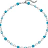 Halskette Collier Kristallsteine Türkis-Würfel & Zylinder aus Edelstahl 43-48cm