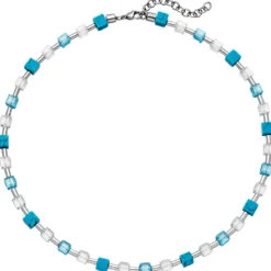 Halskette Collier Kristallsteine Türkis-Würfel & Zylinder aus Edelstahl 43-48cm